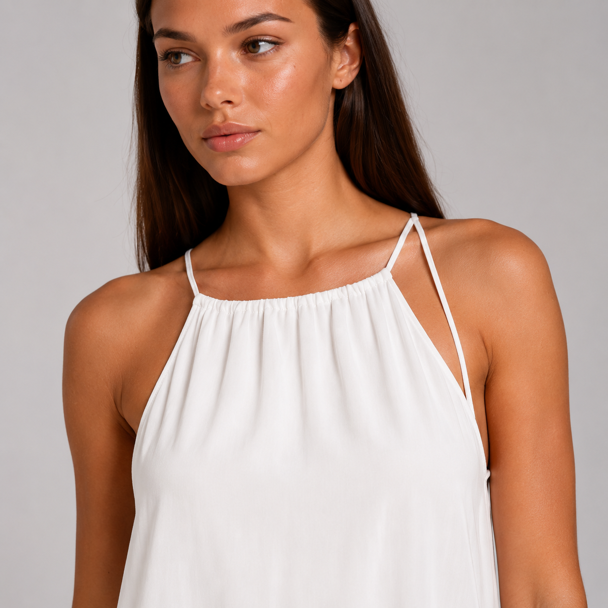 Biała Sukienka Szyfonowa Halter Premium – Wiązana na Ramionach UNI-S/M/L