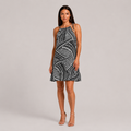 Biała geometryczna Sukienka Szyfonowa Boho Resort Premium Wiązana na Ramionach – Dekolt Halter S/M/L