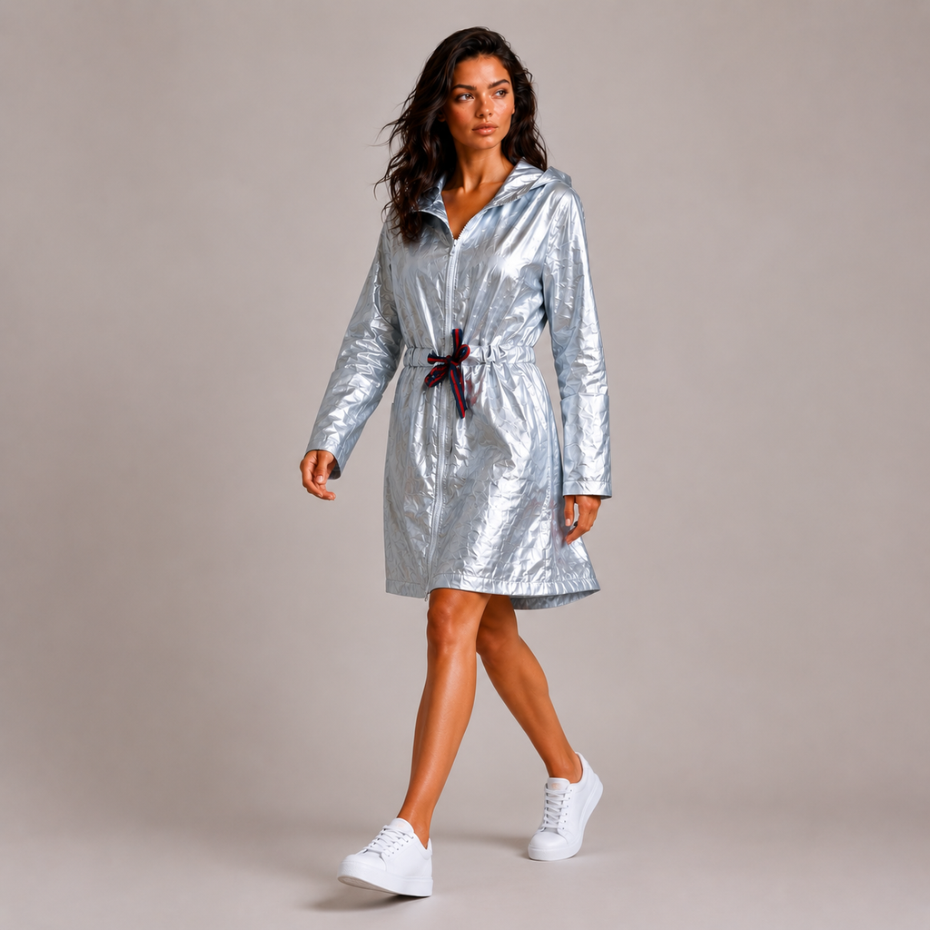 Kurtka Przeciwdeszczowa Damska Silver Premium z Kapturem – Lekka Kurtka Rain Collection UNI-S/M/L
