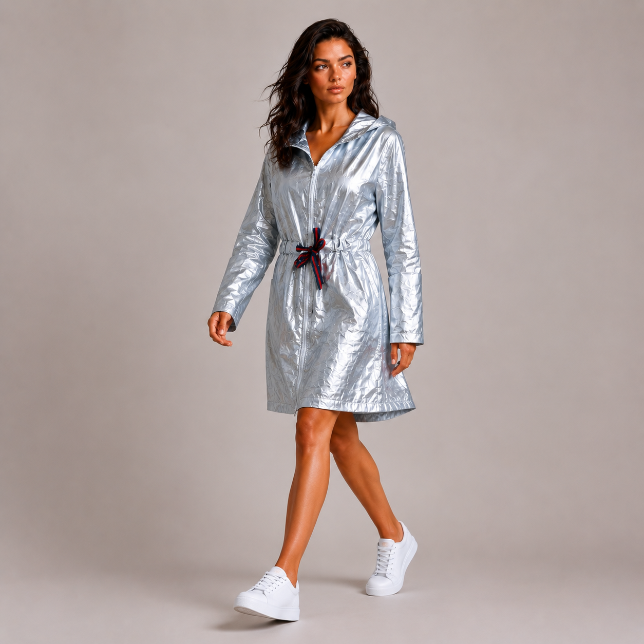 Kurtka Przeciwdeszczowa Damska Silver Premium z Kapturem – Lekka Kurtka Rain Collection UNI-S/M/L