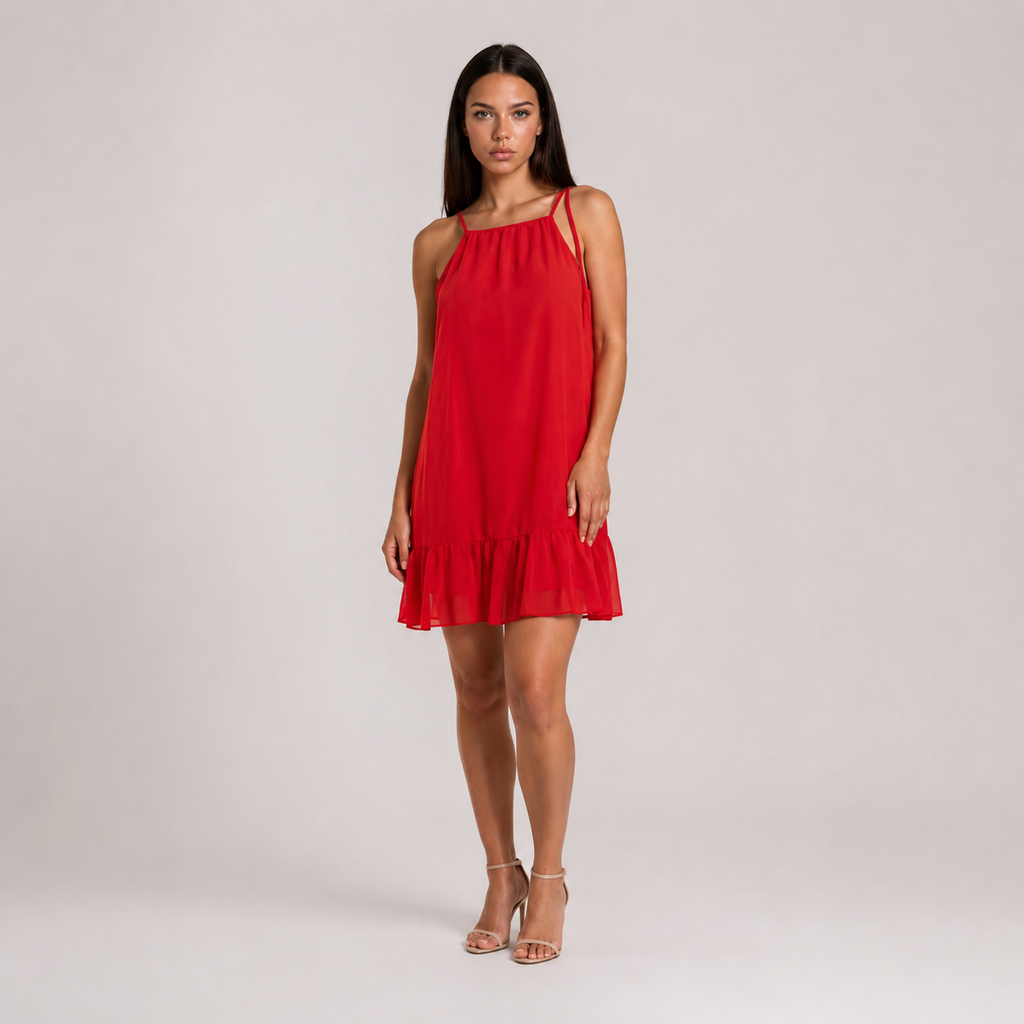 Czerwona Sukienka Szyfonowa Halter Premium – Wiązana na Ramionach UNI-S/M/L