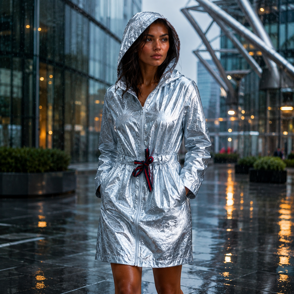 Kurtka Przeciwdeszczowa Damska Silver Premium z Kapturem – Lekka Kurtka Rain Collection UNI-S/M/L