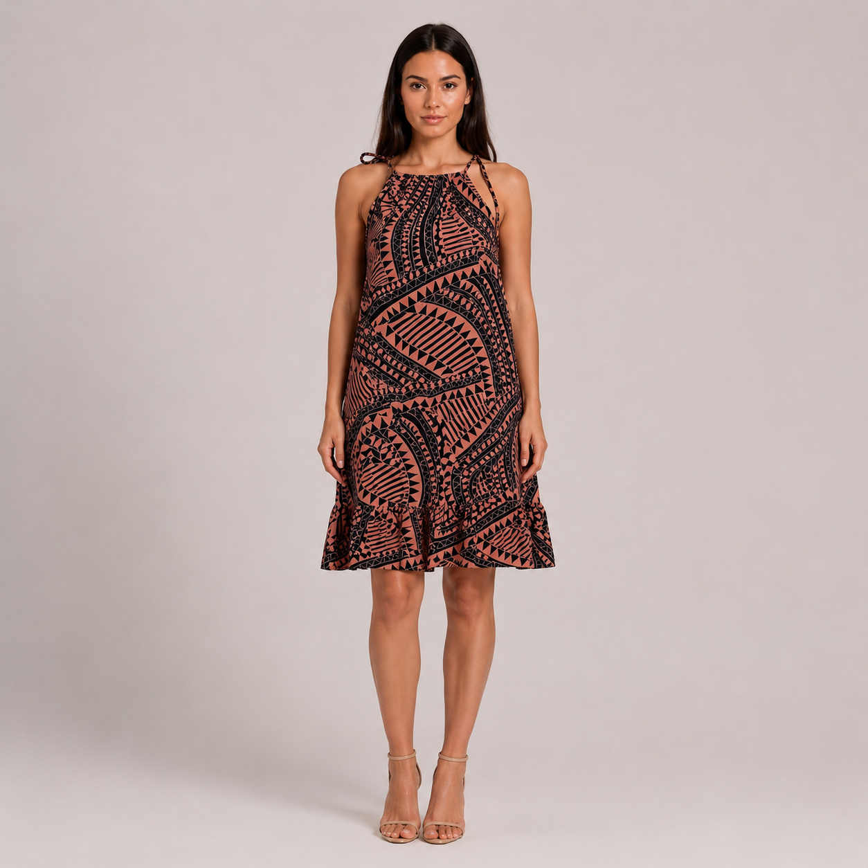 Koralowa Sukienka Szyfonowa Boho Resort Premium Wiązana na Ramionach – Dekolt Halter S/M/L