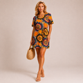 Pomarańczowa Sukienka Boho z Wiązaniem | Rozmiary 36–50