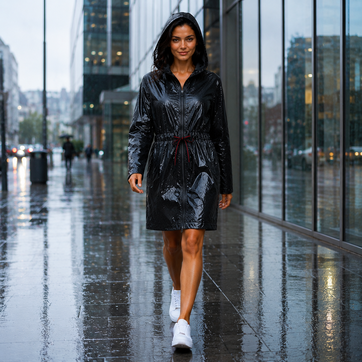 Czarna Kurtka Przeciwdeszczowa Damska Premium z Kapturem – Lekka Kurtka Rain Collection UNI-S/M/L