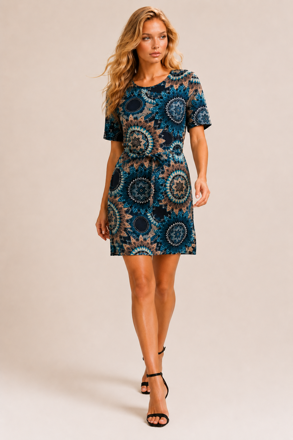 Niebieska Sukienka Boho z Wiązaniem | Rozmiary 36–50