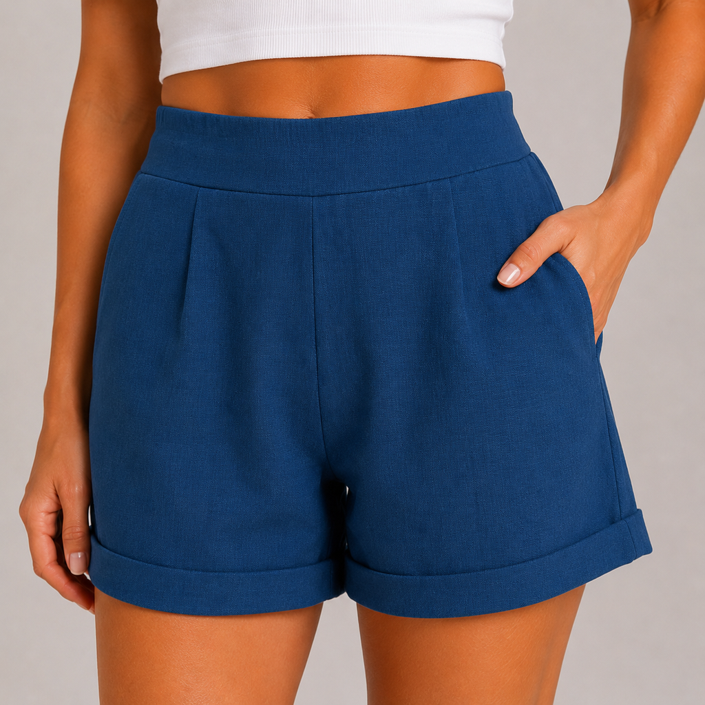 Granatowe Spodenki Damskie Premium | Wysoki Stan | Kieszenie | UNI S-M-L
