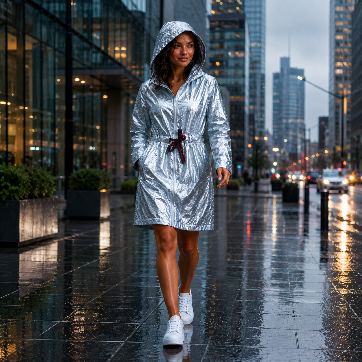 Kurtka Przeciwdeszczowa Damska Silver Premium z Kapturem – Lekka Kurtka Rain Collection UNI-S/M/L