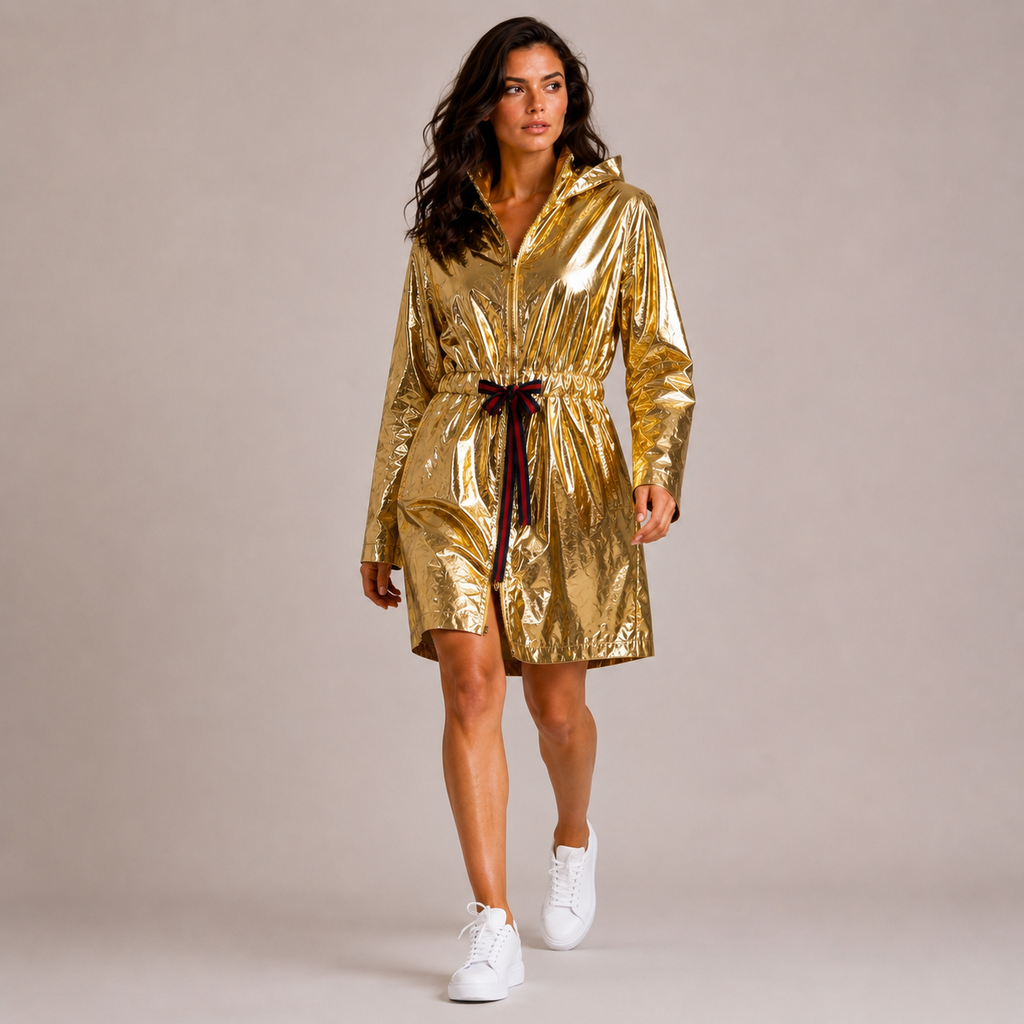 Złota Kurtka Przeciwdeszczowa Damska Premium z Kapturem – Lekka Kurtka Gold Rain Collection UNI-S/M/L