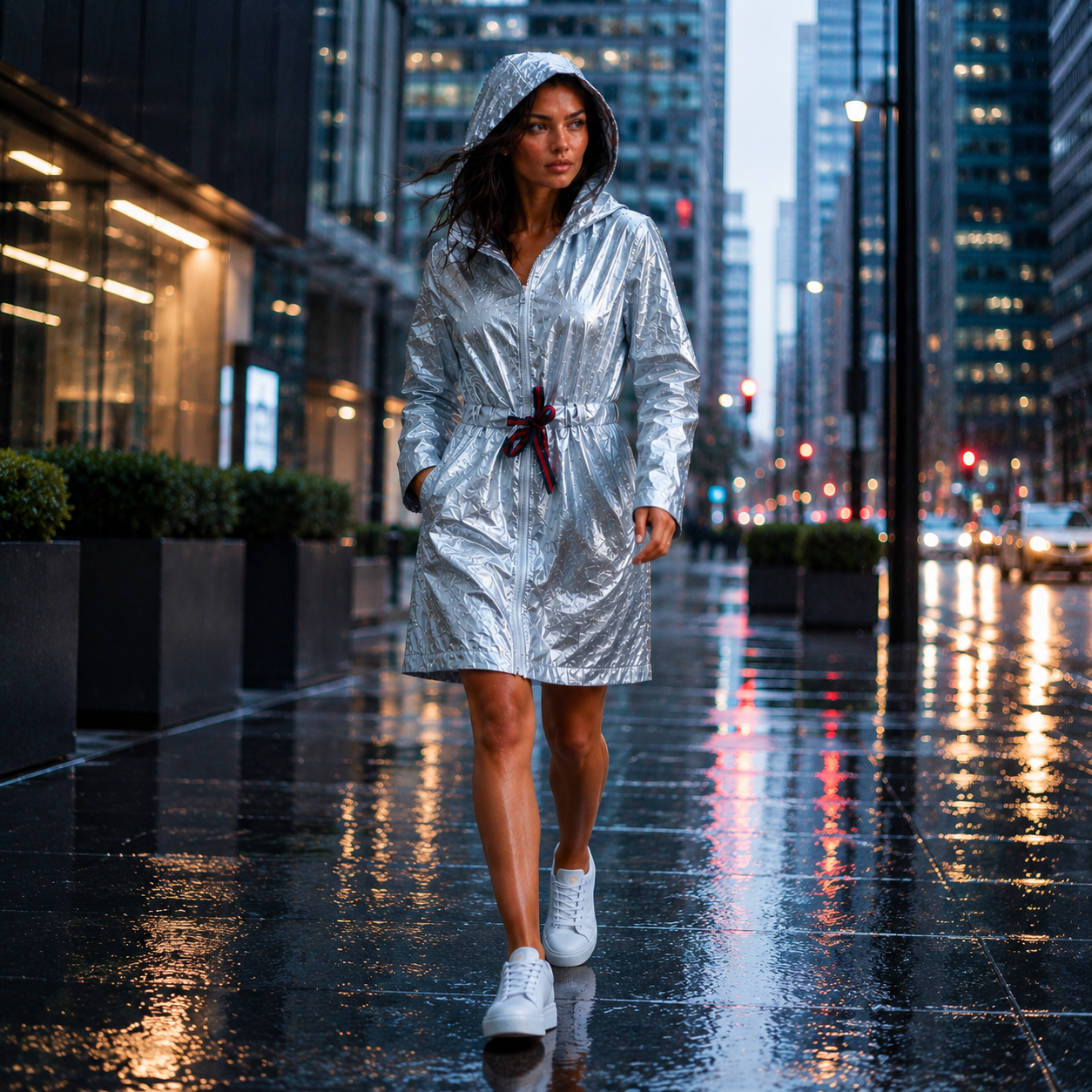 Kurtka Przeciwdeszczowa Damska Silver Premium z Kapturem – Lekka Kurtka Rain Collection UNI-S/M/L