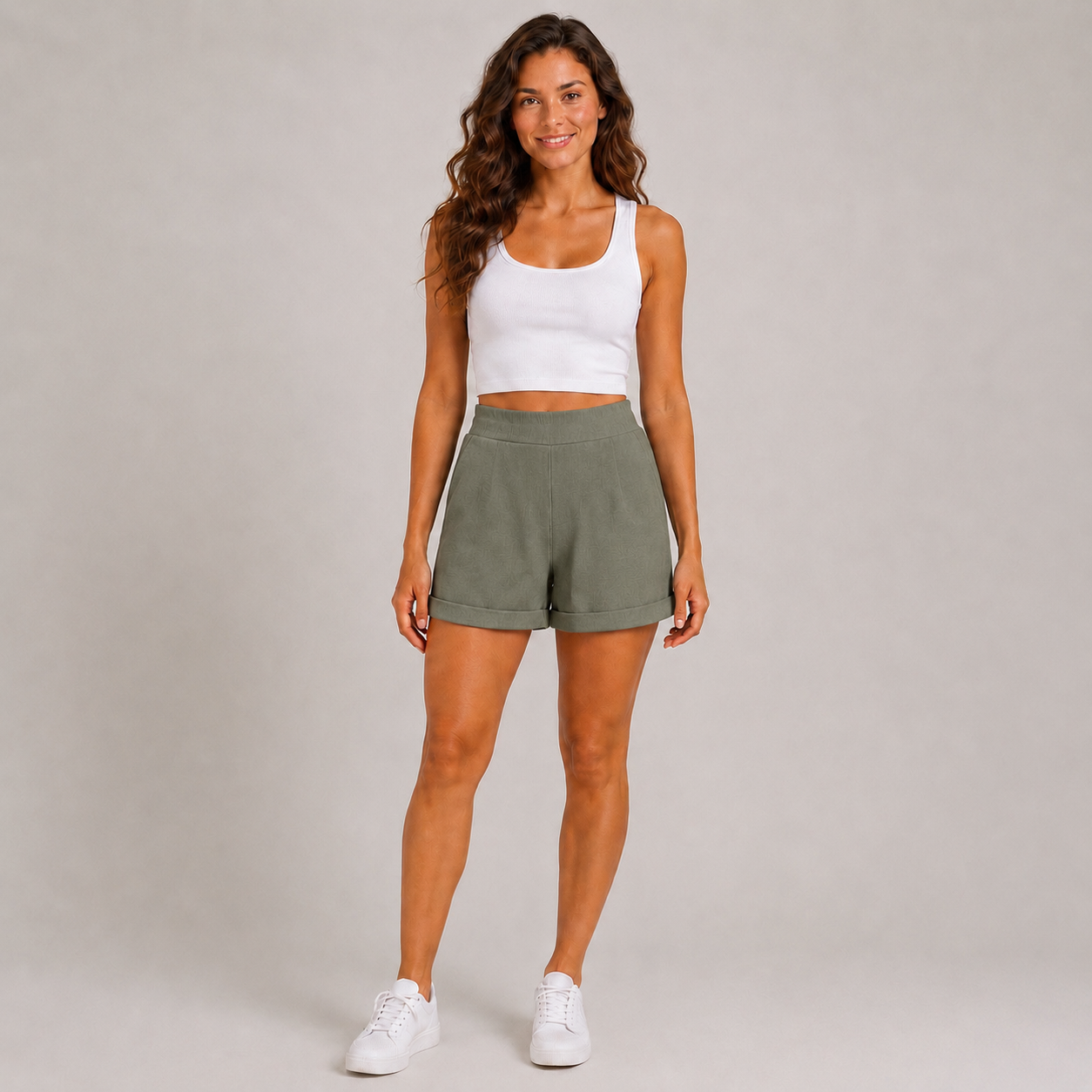 Khaki Spodenki Damskie Premium | Wysoki Stan | Kieszenie | UNI S-M-L