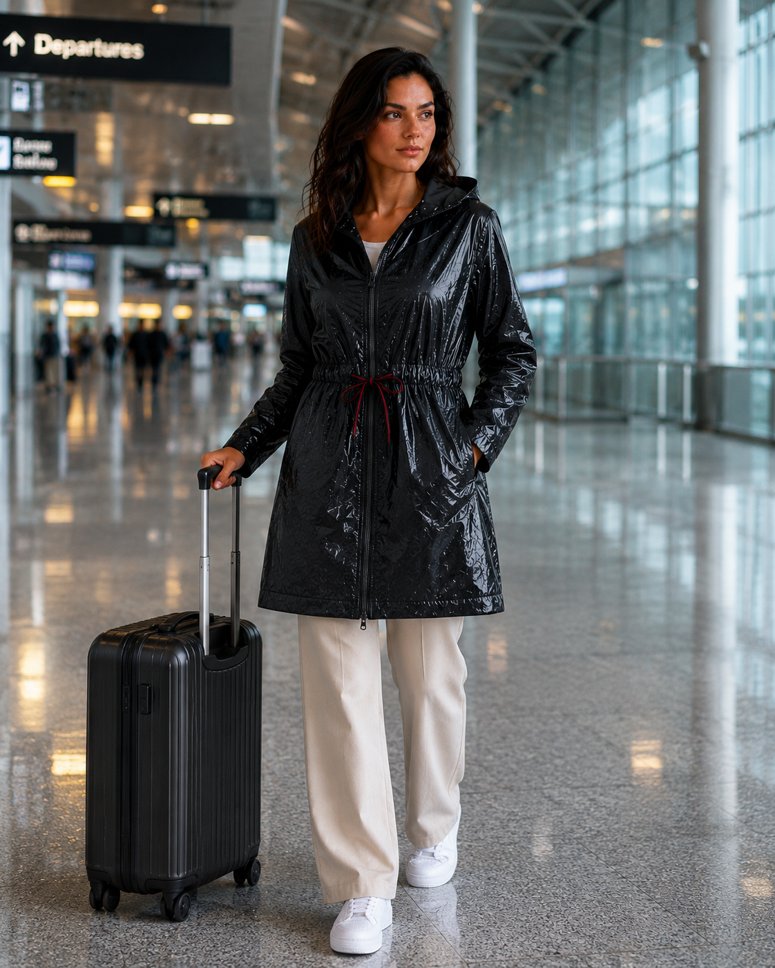Czarna Kurtka Przeciwdeszczowa Damska Premium z Kapturem – Lekka Kurtka Rain Collection UNI-S/M/L