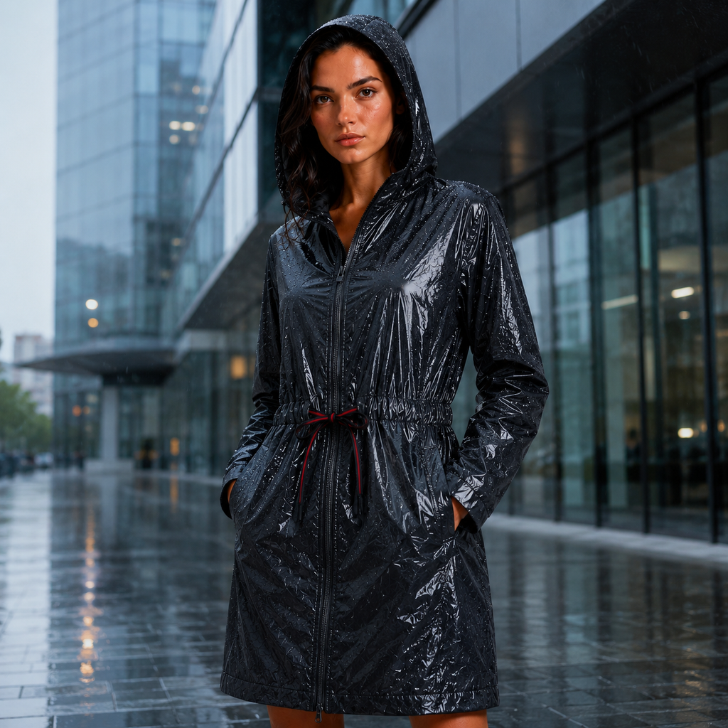 Czarna Kurtka Przeciwdeszczowa Damska Premium z Kapturem – Lekka Kurtka Rain Collection UNI-S/M/L