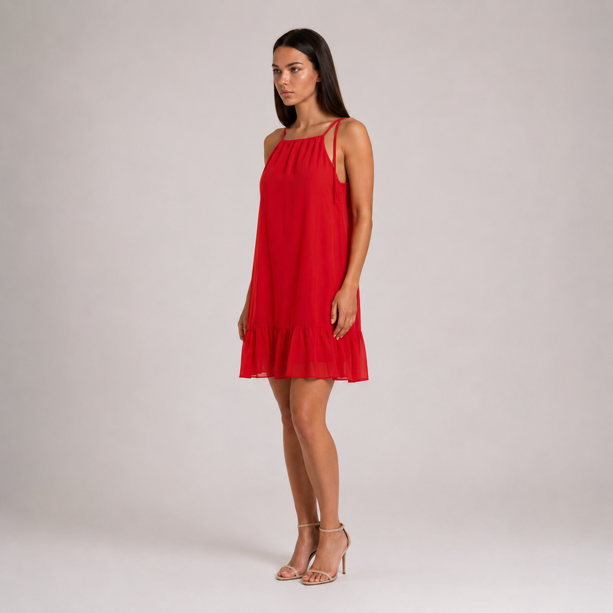 Czerwona Sukienka Szyfonowa Halter Premium – Wiązana na Ramionach UNI-S/M/L